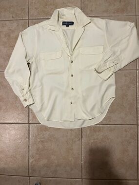 Ralph Lauren Off-White Long-Sleeve Button-Down Shirt with Patch Pockets